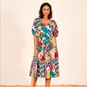 NWT Farm Rio Off White Macaw Midi Dress XS